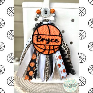Dije de borla para bolsa de baloncesto, etiqueta para mochila, etiqueta deportiva de lona, colores personalizados, regalo para mamá, entrenador