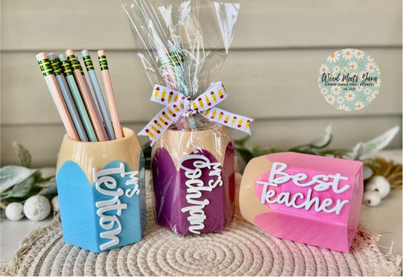 Personalized Teacher Pencil Cup & Engraved Pencils – Custom Desk Organizer, Teacher Gift, End of Year Gift, Appreciation Gift