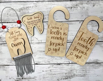 Tooth Fairy Door Hanger Bundle with Tooth Fairy Tray for Child's Lost Tooth, Tooth Fairy coin tray Please stop here Personalized and custom