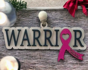 Personalized Breast Cancer Warrior/Fighter Christmas Ornament, Holiday gift for Survivors, Custom Ribbon Awareness Colors, Memorial Grief