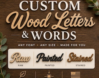 Custom Wooden Name Sign, Personalized Wood Letters for Wall, Laser Cutout Sign Lettering | Painted, Unfinished
