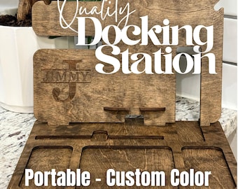 Personalized Wooden Docking Station: Engraved Travel Organizer Gift