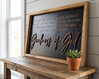 Engraved Wood Sign | Goodness of God, Personalized Christian Home Decor