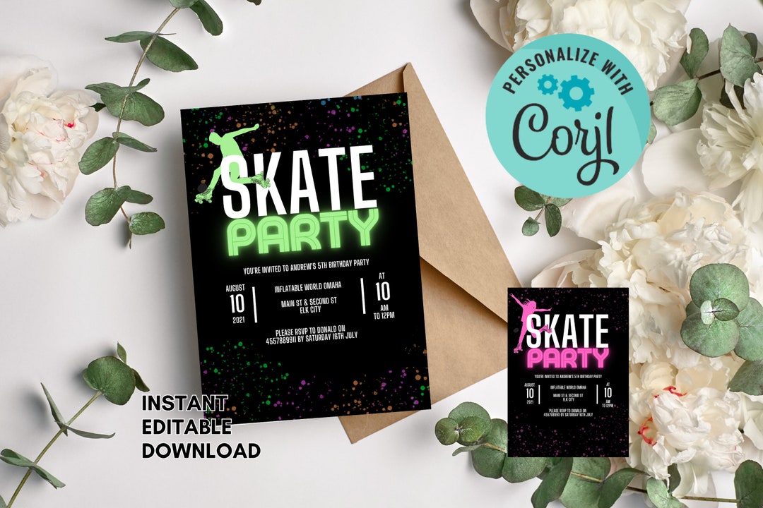 Skate Birthday Invitation | Skating Invite | Editable Printable ...