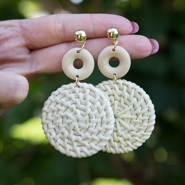 Bohemian-style rattan earrings