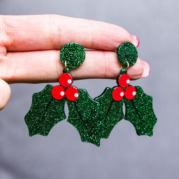Mistletoe earrings - holly berry - Christmas earrings