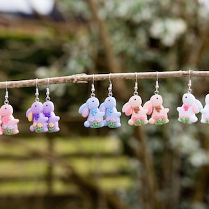 Pendientes de conejito de Pascua, pendientes de conejito, pendientes de Pascua en varios colores