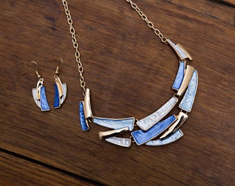 Bohemian necklace and earring set | Geometric design | Gold necklace | Silver jewelry | Gift for her