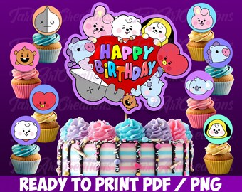 bt21 cake and cupcake toppers ready to print toppers bts etsy