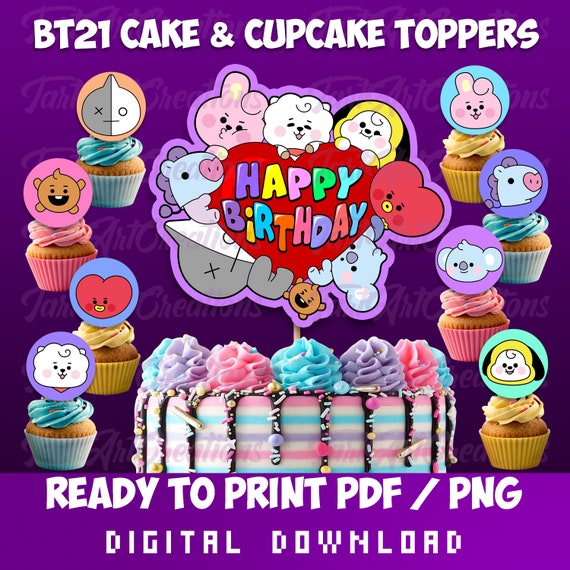 BT21 Cake and Cupcake Toppers Ready to Print Toppers BTS | Etsy