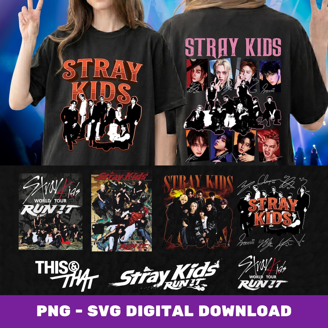 Stray Kids Run It World Tour PNG SVG、ハーフトーンTシャツデザイン