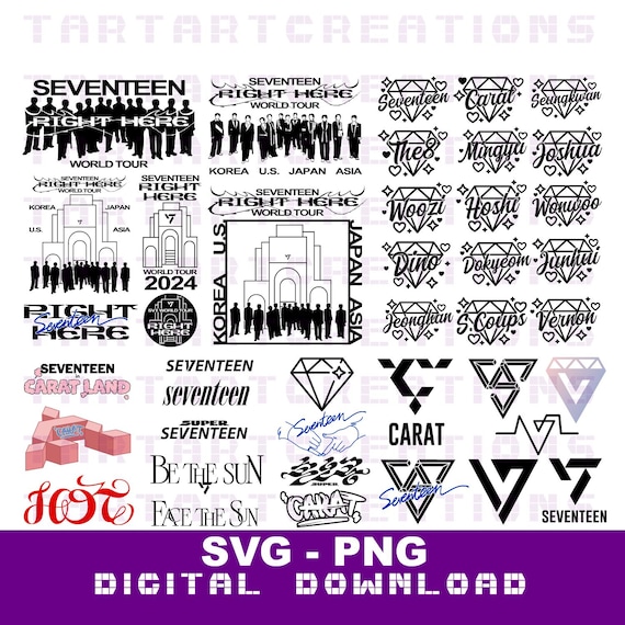 SEVENTEEN BUNDLE Logos, Names, World Tour Svg Cut File for