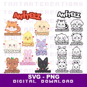Ateez Aniteez Names SVG PNG Cut File for Cricut Silhouette (Digital Download)