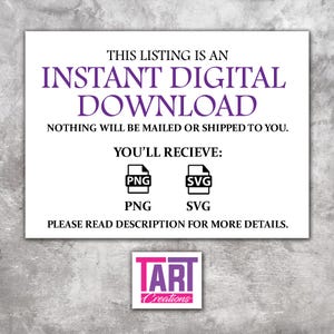 May include: A digital graphic with black text on a white background stating THIS LISTING IS AN INSTANT DIGITAL DOWNLOAD, NOTHING WILL BE MAILED OR SHIPPED TO YOU, YOU'LL RECIEVE: PNG and SVG icons, and PLEASE READ DESCRIPTION FOR MORE DETAILS.