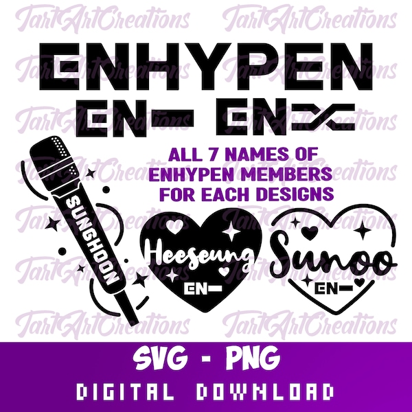 ENHYPEN Member Names and Logos BUNDLE Svg Cut File for Cricut, Silhouette, Clipart, silhouette, Vinyl, tshirt prints, decals, stickers