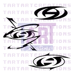 May include: Three black tribal-style graphic decals featuring sharp, pointed edges and curved lines. The designs are arranged on a white background with a faint, repeating watermark of the text TARTARTCREATIONS visible across the entire image.