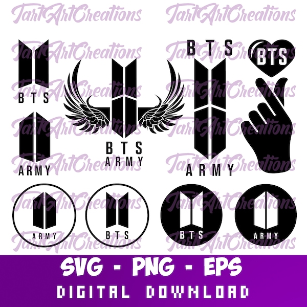 BTS Army BUNDLE SVG Cut File for Cricut, Silhouette, Kpop bts Clipart, bts army, bts silhouette, Vinyl Prints, tshirt prints,car decals