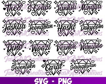 Archivo SVG de corte con el nombre del miembro de SEVENTEEN: Calcomanías para autos, impresiones para camisetas (descarga digital)
