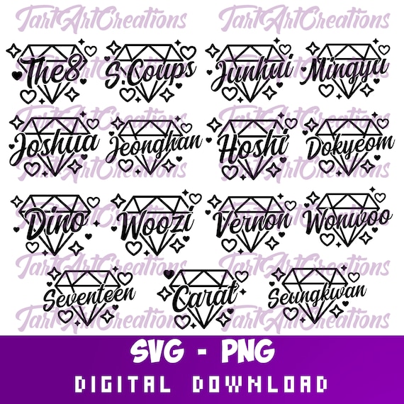 SEVENTEEN Member Name SVG Cut File: Car Decals, T-shirt Prints
