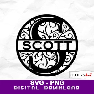 Split Monogram SVG: Floral Letters A-Z (Digital Download)