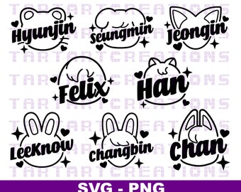 Nomi Stray Kids SVG: file di taglio dei personaggi Kpop Skzoo (download digitale)