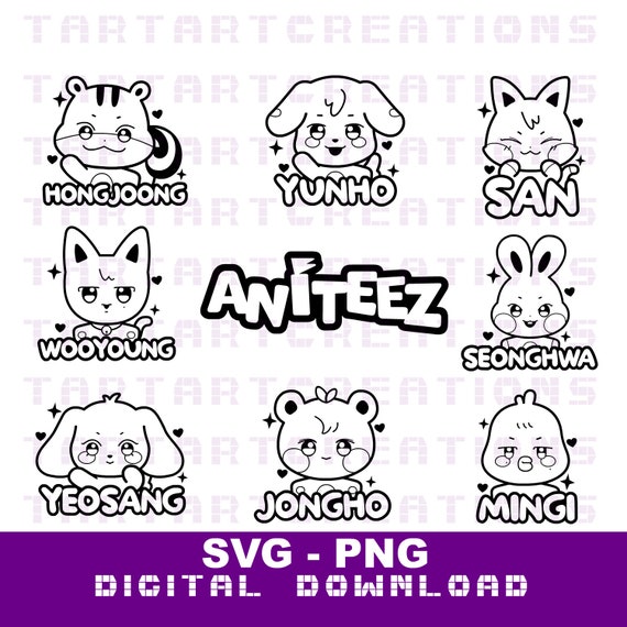 Ateez Aniteez Names SVG PNG Cut Files for Cricut Silhouette