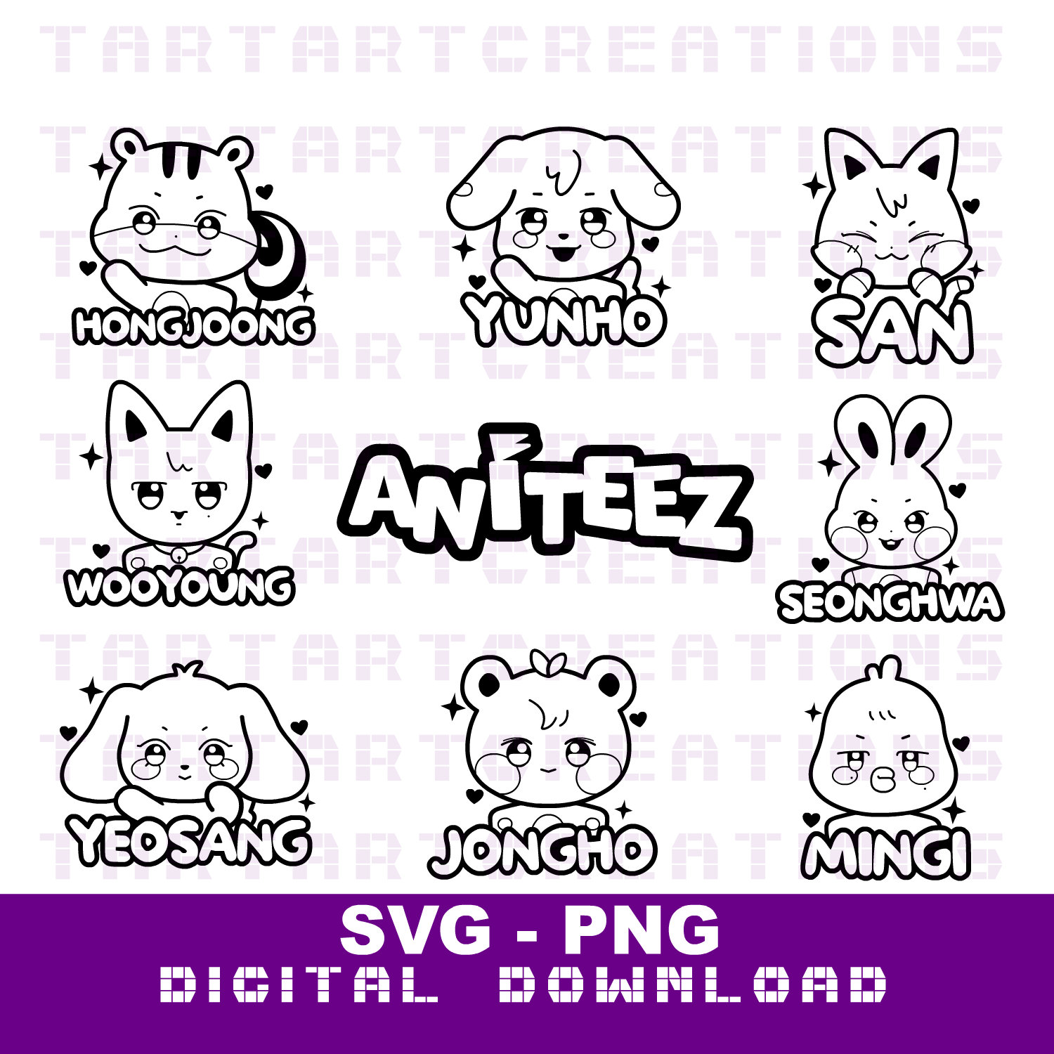 Ateez Aniteez Names SVG PNG Cut Files for Cricut Silhouette