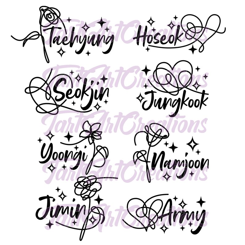 BTS Members Names BUNDLE Svg Cut File for Cricut Silhouette | Etsy