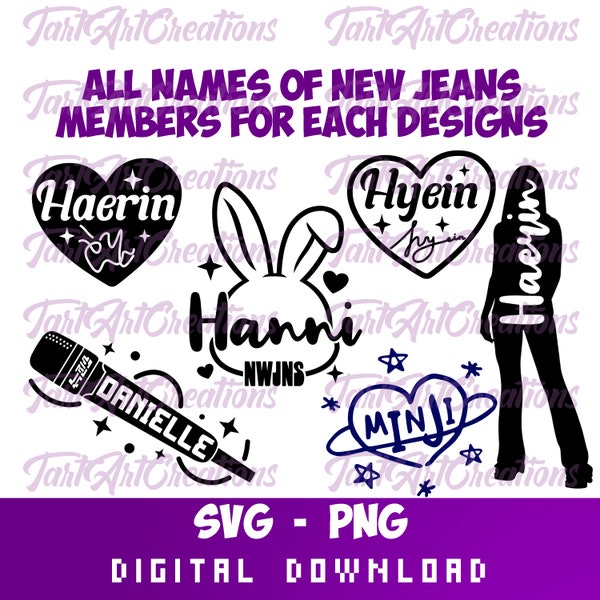 New Jeans Member Names BUNDLE SVG PNG, Cricut, Silhouette, Clipart, Bunnies, silhouette, Logos, Vinyl Prints, tshirt prints, stickers