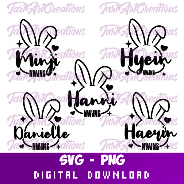 New Jeans Members BUNNY Names  SVG Cut Files for Cricut, Silhouette, Clipart, Bunnies, silhouette, Logos, Vinyl, tshirt prints, stickers