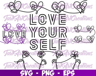 BTS Love Yourself SVG cut files for Cricut, Silhouette, Heart, Flowers Decals, Stickers, Poster, Vinyl, bts print, Bts Army