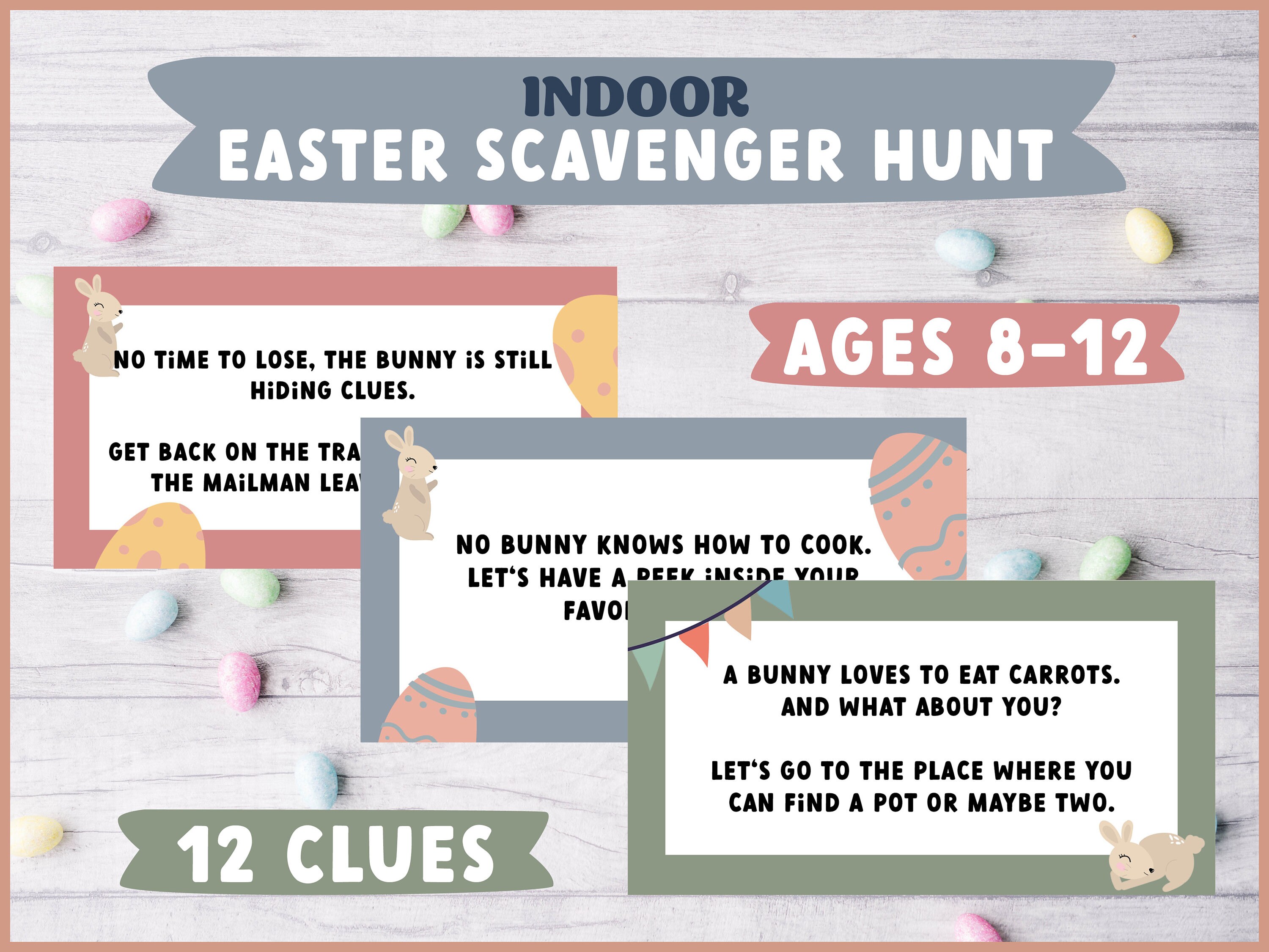 Indoor Easter Scavenger Hunt for Kids, Easter Egg Hunt Clues, Easter