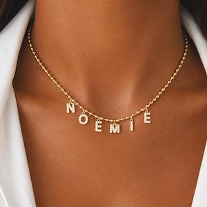 Personalized necklace on a gold or silver ball chain, letter necklace with zircons, alphabet necklace, initial message necklace, name necklace