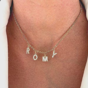Personalized necklace on fine gold or silver chain, zircon letter necklace, message necklace, first name necklace