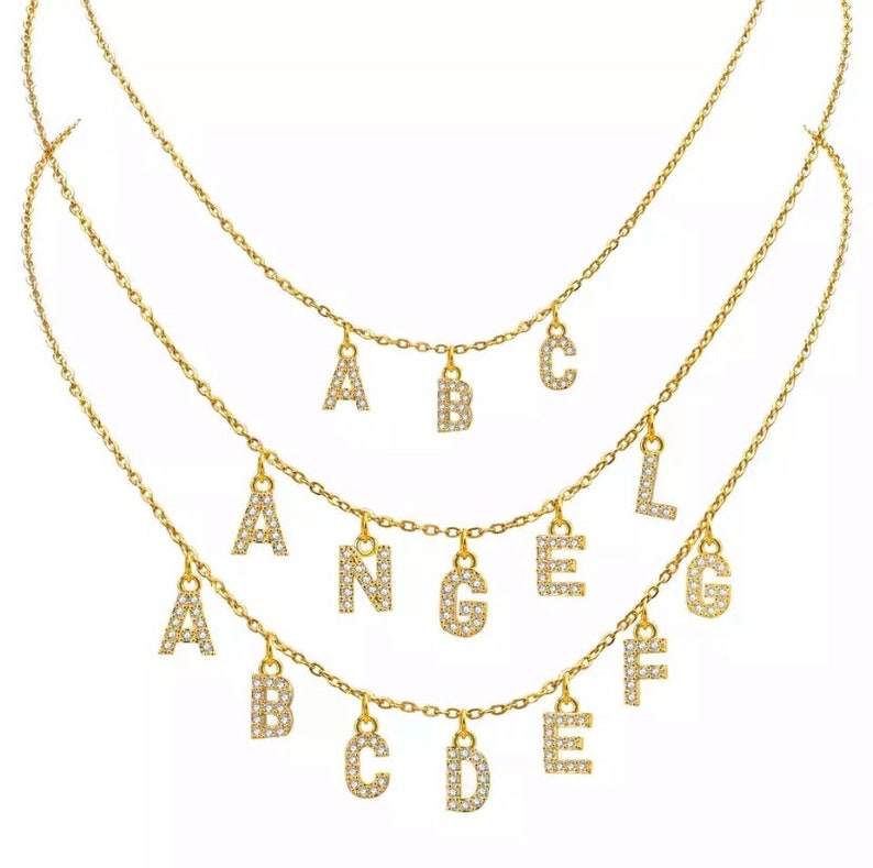 Necklace to personalize on fine chain or gold or silver links necklace zircon letters alphabet necklace initial message necklace image 5