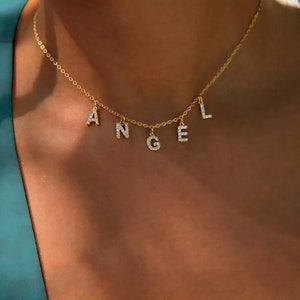 Necklace to personalize on fine chain or gold or silver links necklace zircon letters alphabet necklace initial message necklace image 1