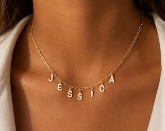 Personalized necklace, 100% stainless steel on a gold or silver link chain, name necklace, message necklace, alphabet necklace, initial necklace