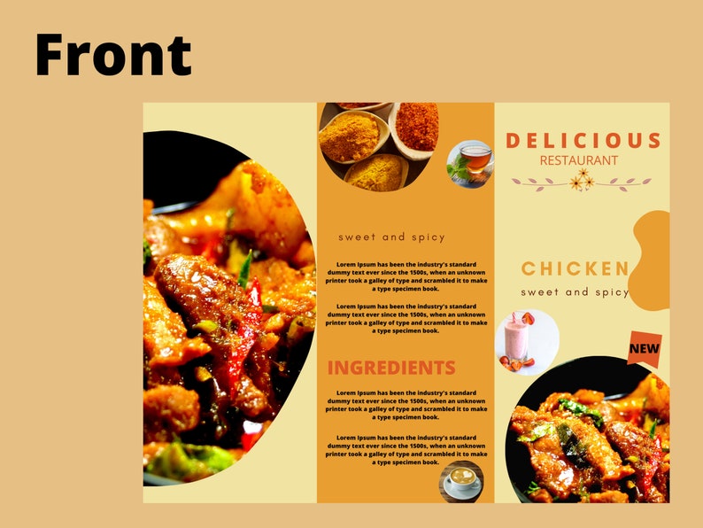 Food Menu Brochure Template, Food Menu Trifold Brochure Template, Canva Template, Editable Price List Template, Food Menu Pricing List image 3