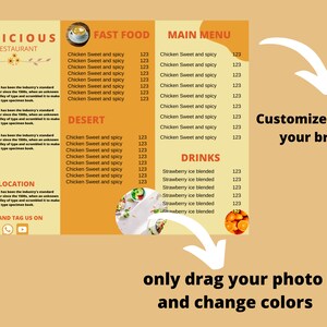 Food Menu Brochure Template, Food Menu Trifold Brochure Template, Canva Template, Editable Price List Template, Food Menu Pricing List image 6