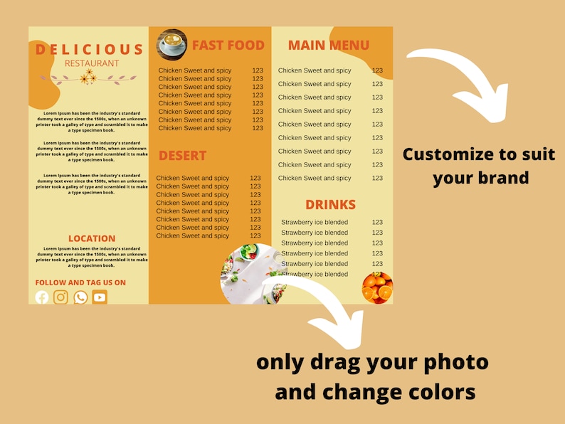 Food Menu Brochure Template, Food Menu Trifold Brochure Template, Canva Template, Editable Price List Template, Food Menu Pricing List image 6