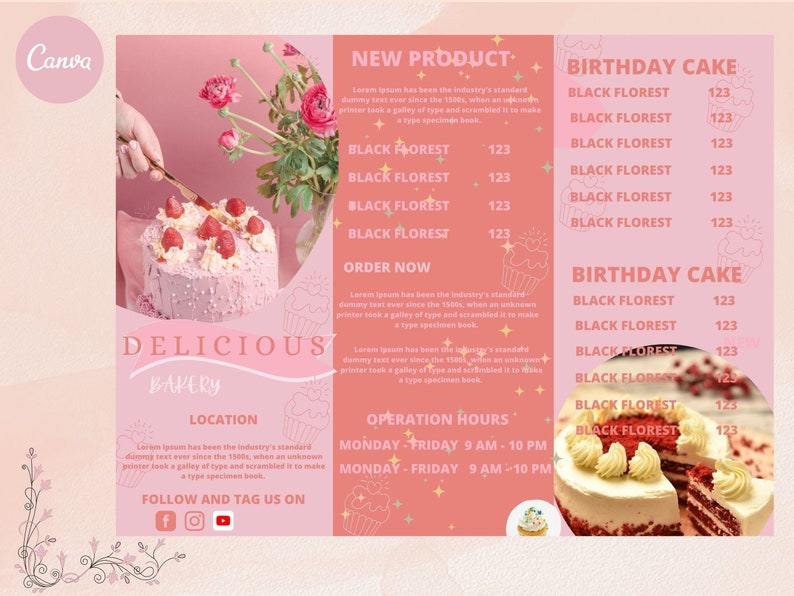 Custom Cake and Dessert Business Trifold Brochure, Bakery Shop, Canva