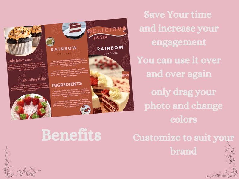 Custom Cake and Dessert Business Trifold Brochure, Bakery Shop, Canva