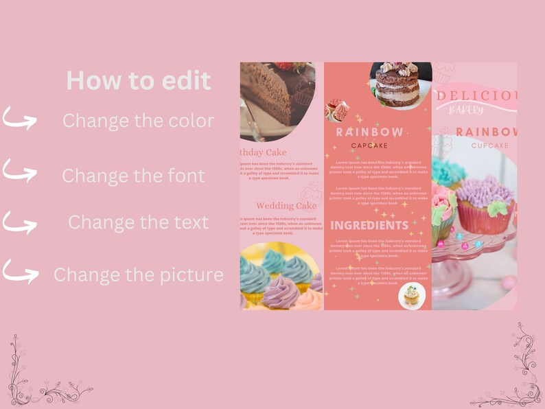 Custom Cake and Dessert Business Trifold Brochure, Bakery Shop, Canva