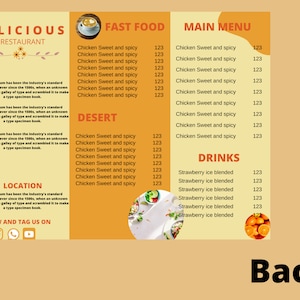 Food Menu Brochure Template, Food Menu Trifold Brochure Template, Canva Template, Editable Price List Template, Food Menu Pricing List image 4