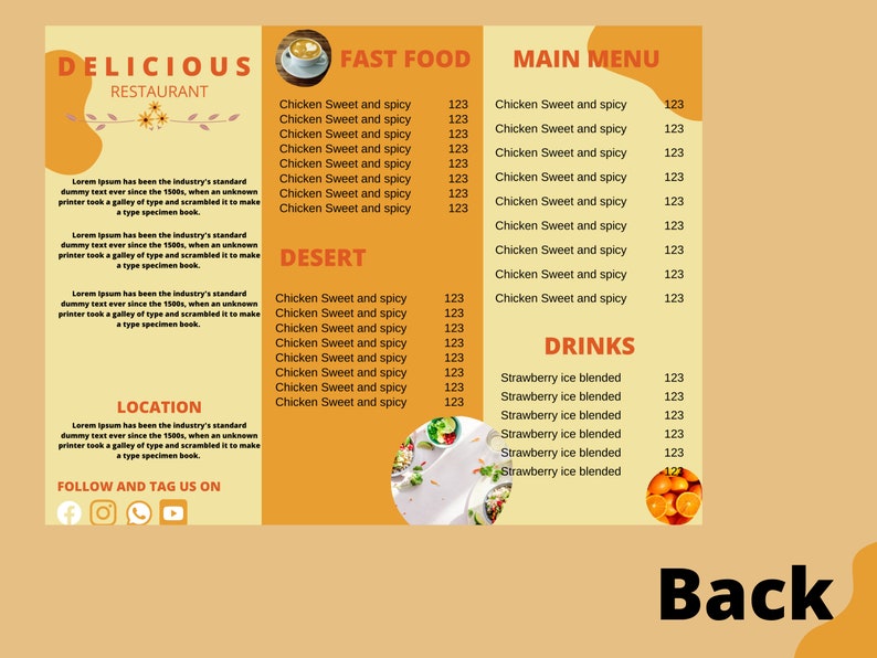 Food Menu Brochure Template, Food Menu Trifold Brochure Template, Canva Template, Editable Price List Template, Food Menu Pricing List image 4