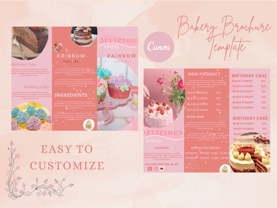 Custom Cake and Dessert Business Trifold Brochure, Bakery Shop, Canva