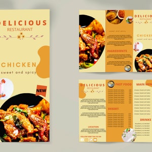 Food Menu Brochure Template, Food Menu Trifold Brochure Template, Canva Template, Editable Price List Template, Food Menu Pricing List image 2