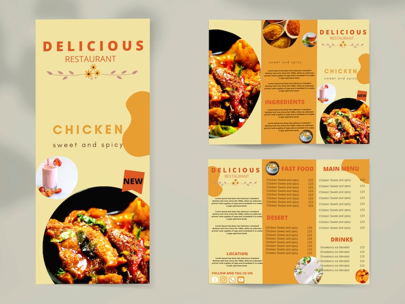 Food Menu Brochure Template, Food Menu Trifold Brochure Template, Canva Template, Editable Price List Template, Food Menu Pricing List image 2