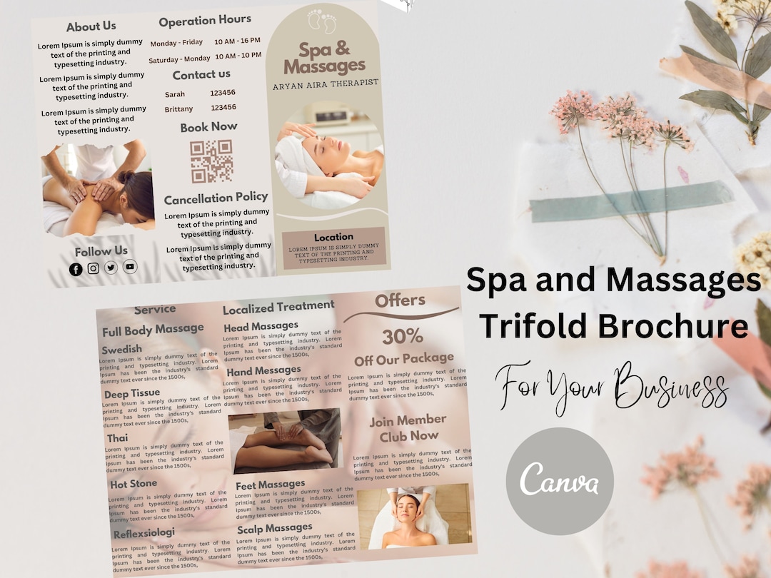 Massage Therapist Brochure Template, Massage Tri Fold Brochure, Spa ...