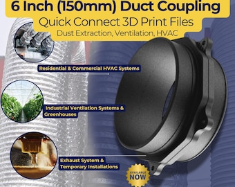 6 Inch (150 mm) Magnetic Duct Coupler System 3D Print Files - Customized for 3/8" D x 1/4" H Magnets - Quick-Connect HVAC, Dust Collection